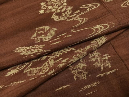 平和屋着物●上質な紬　風景草木文　正絹　逸品　AABC4443ph