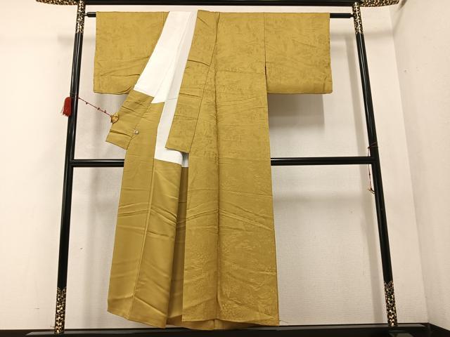 平和屋着物●上質な色無地 人物風景樹林地紋 桑染色 さが美扱い 正絹 逸品 AABC4449ph