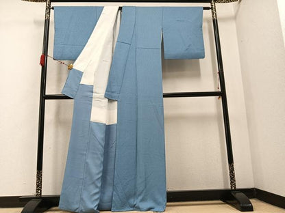 平和屋着物●上質な色無地　花地紋　浅縹色　正絹　逸品　AABC4451ph