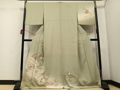 平和屋着物●訪問着　刺繍　童子　風景　松竹梅　暈し染め　金彩　正絹　逸品　AABC4456ph