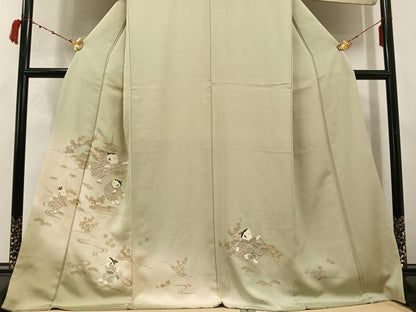 平和屋着物●訪問着　刺繍　童子　風景　松竹梅　暈し染め　金彩　正絹　逸品　AABC4456ph