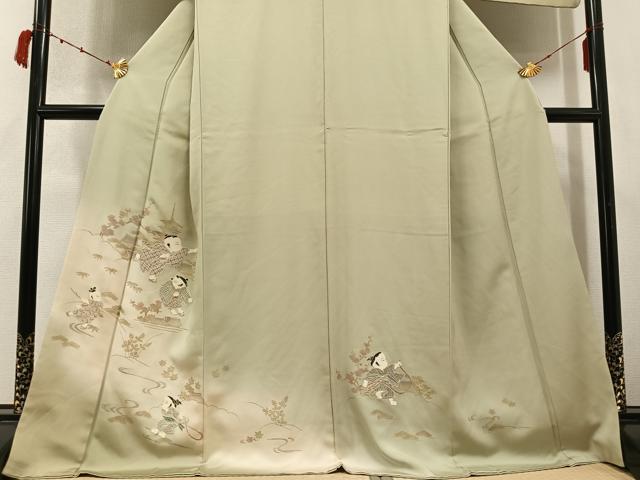 平和屋着物●訪問着　刺繍　童子　風景　松竹梅　暈し染め　金彩　正絹　逸品　AABC4456ph