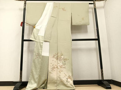 平和屋着物●訪問着　刺繍　童子　風景　松竹梅　暈し染め　金彩　正絹　逸品　AABC4456ph