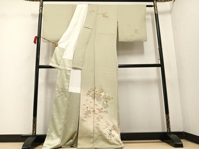平和屋着物●訪問着　刺繍　童子　風景　松竹梅　暈し染め　金彩　正絹　逸品　AABC4456ph