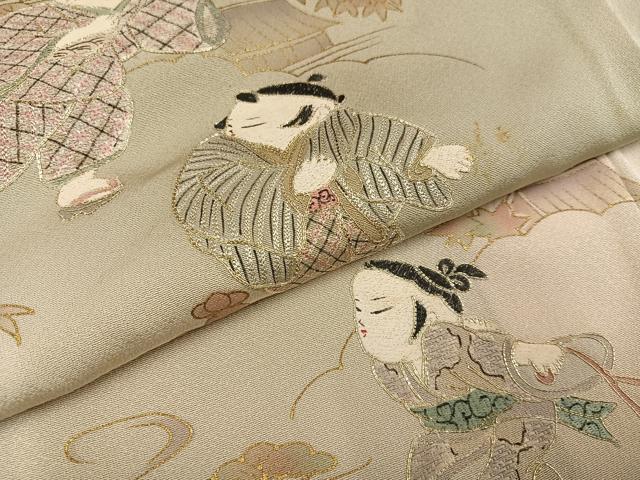 平和屋着物●訪問着　刺繍　童子　風景　松竹梅　暈し染め　金彩　正絹　逸品　AABC4456ph