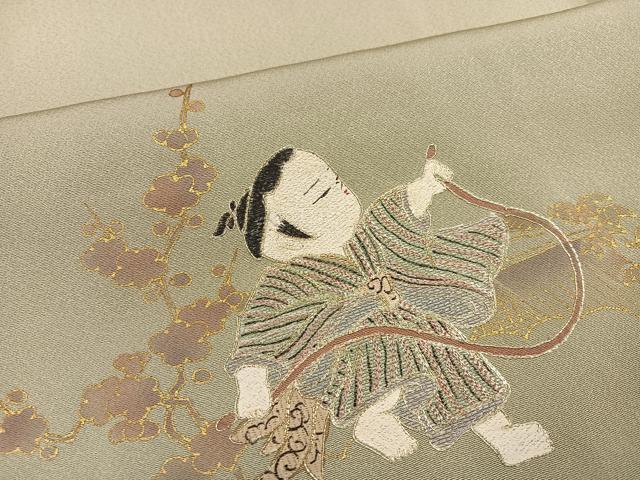平和屋着物●訪問着　刺繍　童子　風景　松竹梅　暈し染め　金彩　正絹　逸品　AABC4456ph