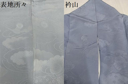 平和屋着物●上質な色無地 雲重ね鼓地紋 桔梗鼠色 正絹 逸品 AABC4466ph