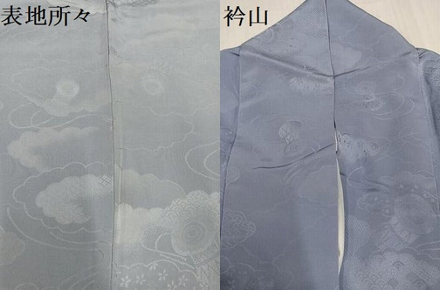 平和屋着物●上質な色無地 雲重ね鼓地紋 桔梗鼠色 正絹 逸品 AABC4466ph