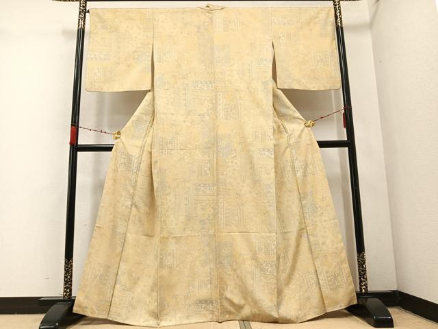 平和屋着物●上質な小紋 紬地 更紗花文 正絹 逸品 AABC4468ph