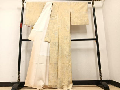 平和屋着物●上質な小紋 紬地 更紗花文 正絹 逸品 AABC4468ph
