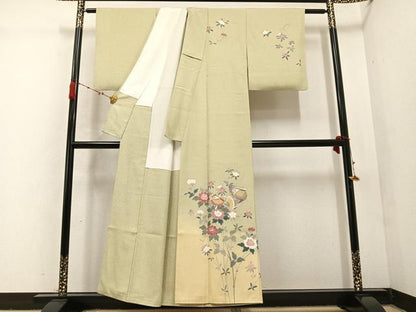 平和屋着物●訪問着 友禅 鴛鴦枝花文 暈し染め 金銀彩 正絹 逸品 AABC4471ph