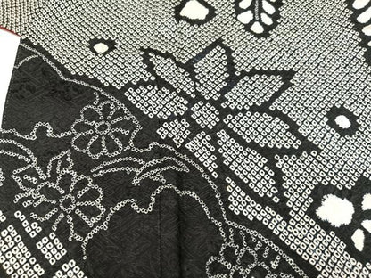 平和屋着物●豪華振袖　総絞り　草花文　黒地　正絹　逸品　AABI2616cs