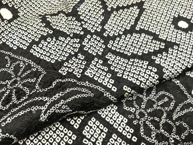 平和屋着物●豪華振袖　総絞り　草花文　黒地　正絹　逸品　AABI2616cs