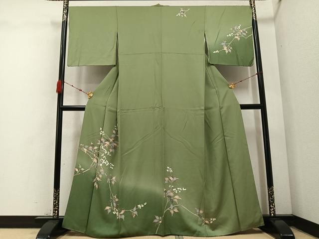 平和屋着物●訪問着 友禅 枝葉文 暈し染め 正絹 逸品 AABC4499ph