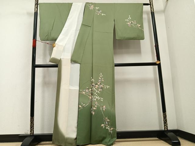 平和屋着物●訪問着 友禅 枝葉文 暈し染め 正絹 逸品 AABC4499ph