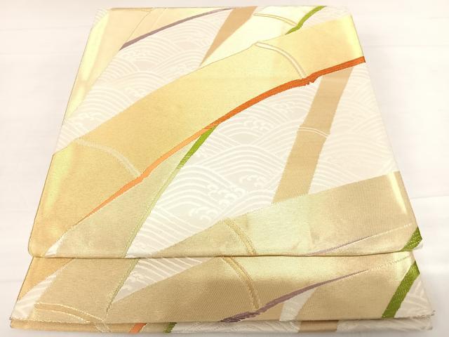 平和屋着物◎六通柄袋帯 唐織 竹 金糸 正絹 逸品 AABC4522yx