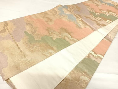 平和屋着物◎六通柄袋帯 霞文 金糸 正絹 逸品 AABC4534yx