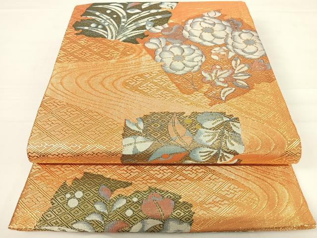 平和屋着物◎佐賀錦　六通柄袋帯　流水花文　金糸　正絹　逸品　AABC4546yx