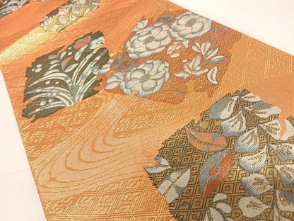 平和屋着物◎佐賀錦　六通柄袋帯　流水花文　金糸　正絹　逸品　AABC4546yx