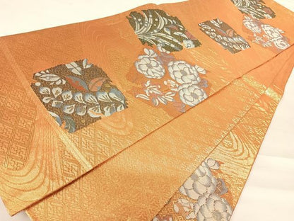 平和屋着物◎佐賀錦　六通柄袋帯　流水花文　金糸　正絹　逸品　AABC4546yx