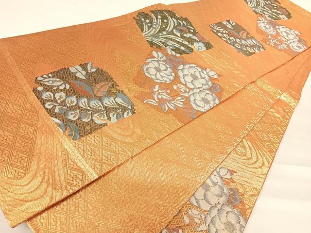 平和屋着物◎佐賀錦　六通柄袋帯　流水花文　金糸　正絹　逸品　AABC4546yx