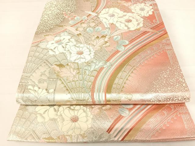 平和屋着物◎六通柄袋帯　唐織　流水花文　金銀糸　正絹　逸品　AABC4556yx