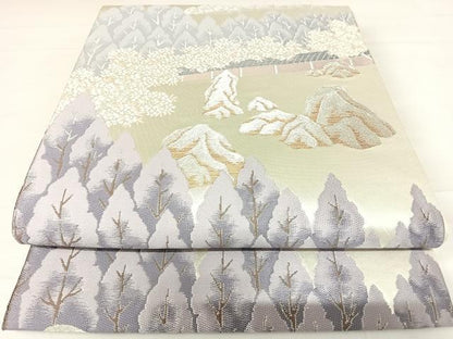 平和屋着物◎六通柄袋帯 唐織 風景文 金銀糸 正絹 逸品 AABC4557yx