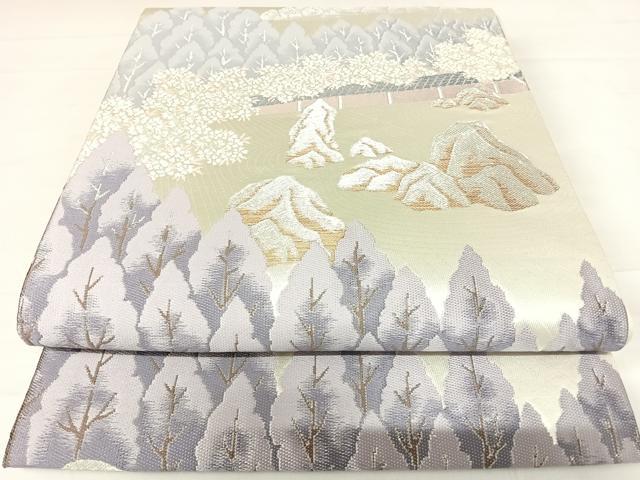 平和屋着物◎六通柄袋帯 唐織 風景文 金銀糸 正絹 逸品 AABC4557yx