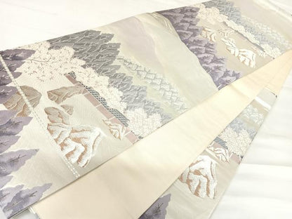 平和屋着物◎六通柄袋帯 唐織 風景文 金銀糸 正絹 逸品 AABC4557yx