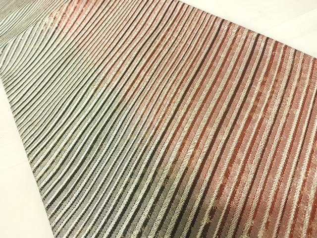 平和屋着物◎全通柄袋帯 斜縞 金銀糸 正絹 逸品 AABC4563yx