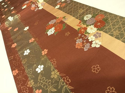 平和屋着物◎六通柄袋帯 唐織 花丸文 金糸 正絹 逸品 AABC4567yx