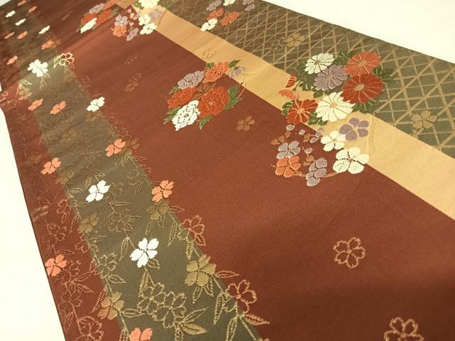 平和屋着物◎六通柄袋帯 唐織 花丸文 金糸 正絹 逸品 AABC4567yx