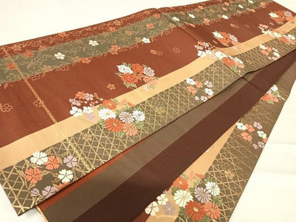 平和屋着物◎六通柄袋帯 唐織 花丸文 金糸 正絹 逸品 AABC4567yx
