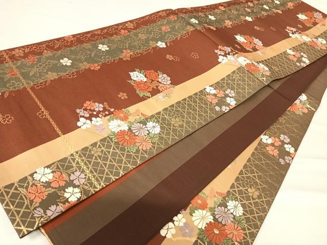 平和屋着物◎六通柄袋帯 唐織 花丸文 金糸 正絹 逸品 AABC4567yx