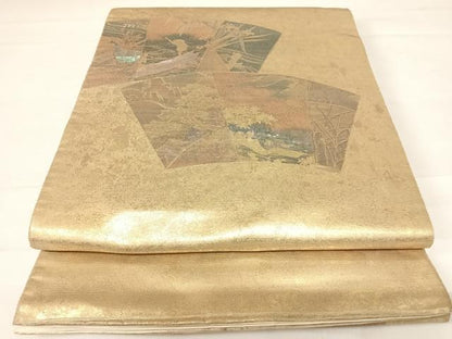 平和屋着物◎六通柄袋帯 地紙花鳥文 螺鈿箔 金彩 正絹 逸品 AABC4569yx