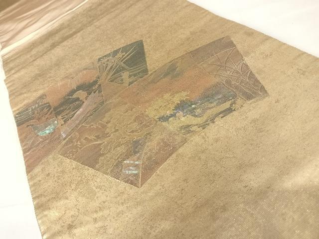 平和屋着物◎六通柄袋帯 地紙花鳥文 螺鈿箔 金彩 正絹 逸品 AABC4569yx