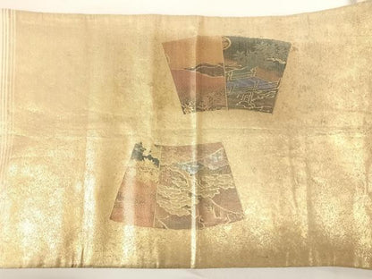 平和屋着物◎六通柄袋帯 地紙花鳥文 螺鈿箔 金彩 正絹 逸品 AABC4569yx