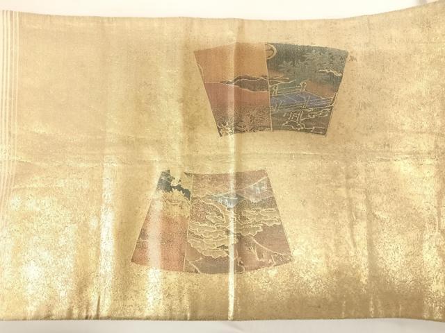 平和屋着物◎六通柄袋帯 地紙花鳥文 螺鈿箔 金彩 正絹 逸品 AABC4569yx