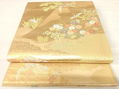 平和屋着物◎六通柄袋帯 唐織 花鳥文 金銀糸 正絹 逸品 AABC4572yx