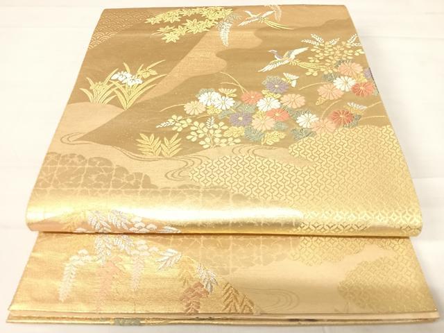 平和屋着物◎六通柄袋帯 唐織 花鳥文 金銀糸 正絹 逸品 AABC4572yx
