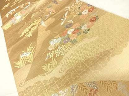 平和屋着物◎六通柄袋帯 唐織 花鳥文 金銀糸 正絹 逸品 AABC4572yx