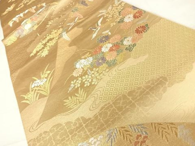 平和屋着物◎六通柄袋帯 唐織 花鳥文 金銀糸 正絹 逸品 AABC4572yx