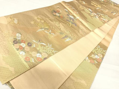 平和屋着物◎六通柄袋帯 唐織 花鳥文 金銀糸 正絹 逸品 AABC4572yx