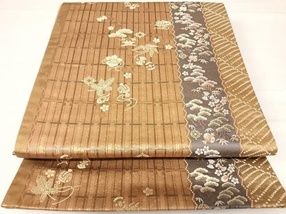 平和屋着物◎六通柄袋帯 宝尽くし枝松文 金糸 正絹 逸品 AABC4573yx