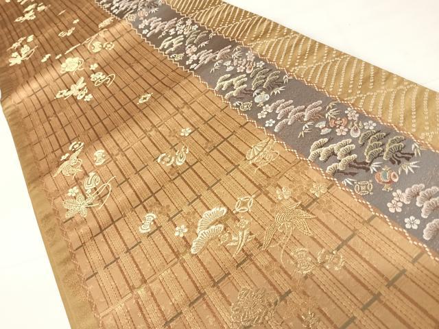 平和屋着物◎六通柄袋帯 宝尽くし枝松文 金糸 正絹 逸品 AABC4573yx
