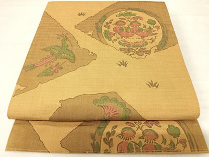 平和屋着物◎六通柄袋帯 花鳥文 正絹 逸品 AABC4577yx
