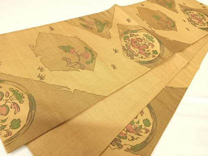 平和屋着物◎六通柄袋帯 花鳥文 正絹 逸品 AABC4577yx