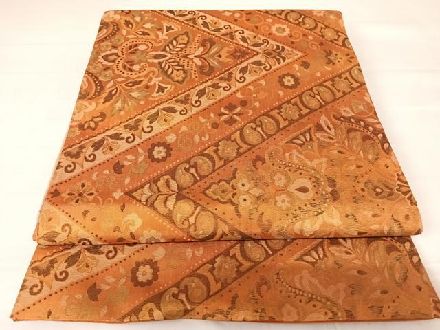 平和屋着物◎六通柄袋帯 更紗花文 正絹 逸品 AABC4594yx