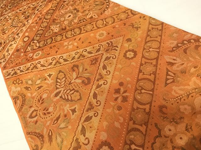 平和屋着物◎六通柄袋帯 更紗花文 正絹 逸品 AABC4594yx