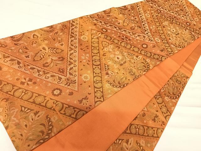 平和屋着物◎六通柄袋帯 更紗花文 正絹 逸品 AABC4594yx